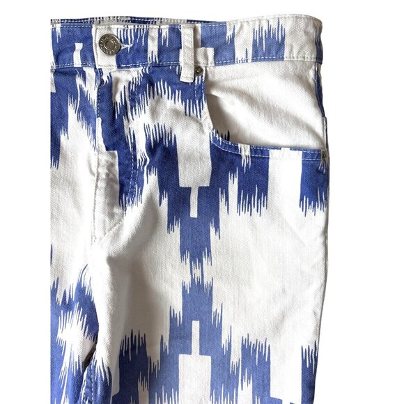 Isabel Marant Étoile Jeans Denim Lanea Trousers Pants Ikat Size 36 / 4 White Blu - Picture 7 of 11